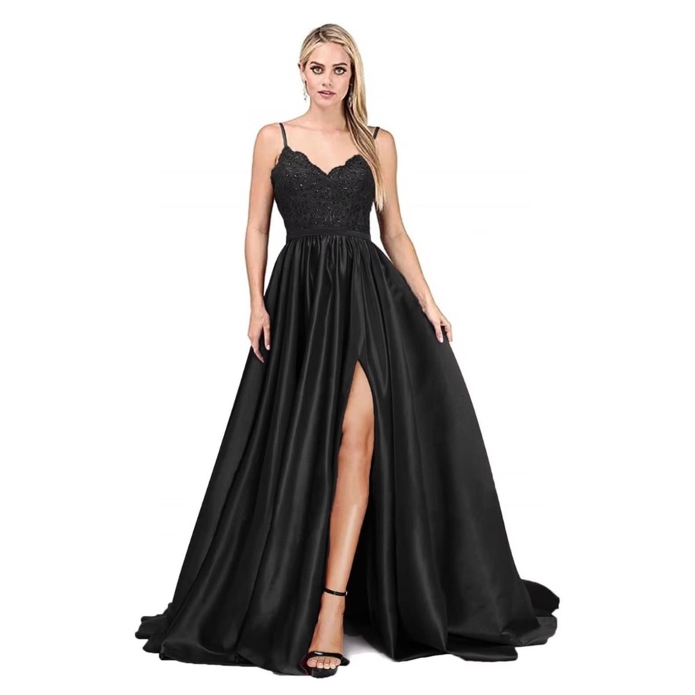 Women's Lace Prom Dresses Long Satin Slit with Pockets
